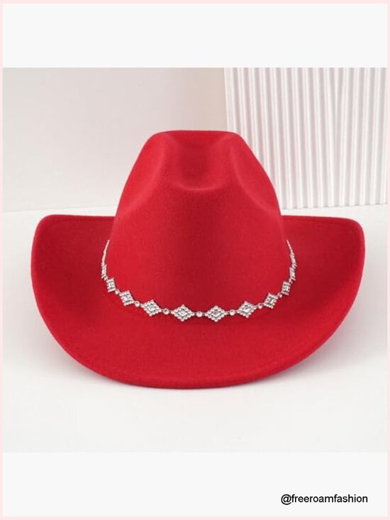 Rhinestone Cowboy Hat with Adjustable Band and Breathable Polyester Construction